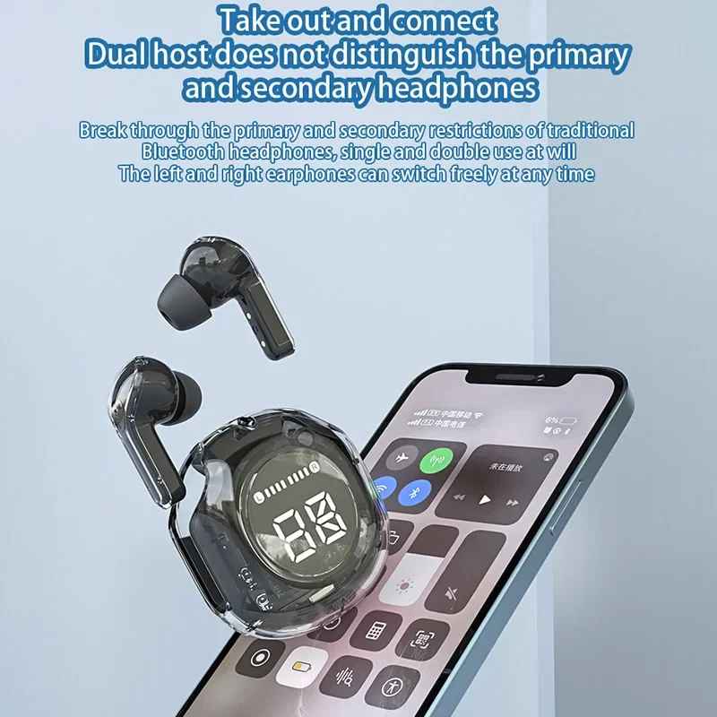 T8 Crystal Wireless Earphones - Transparent (Air 39)